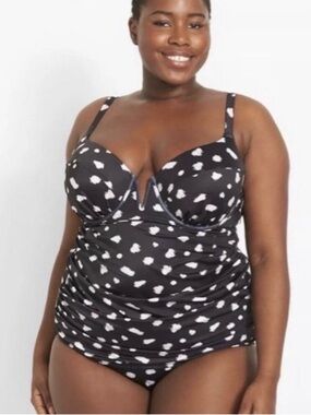 Cacique Black and White Printed Tankini Swim top only 44DD